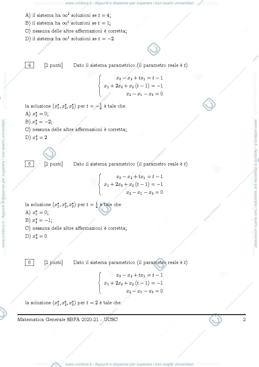 Anteprima pagina 2 — simulazione 2 parziale Matematica Generale