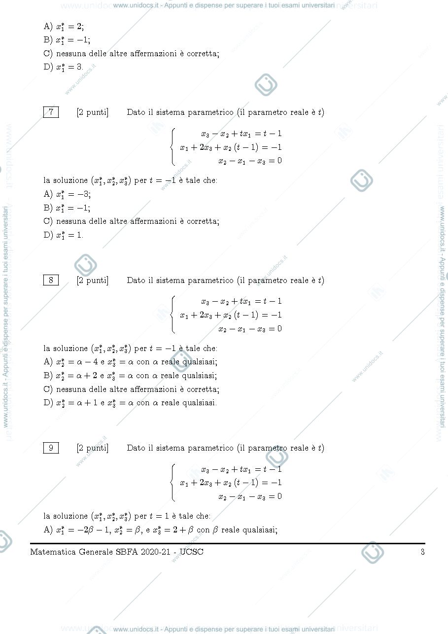 Anteprima pagina 3 — simulazione 2 parziale Matematica Generale
