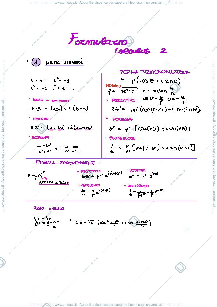 Anteprima pagina 1 — Formulario calculus 2