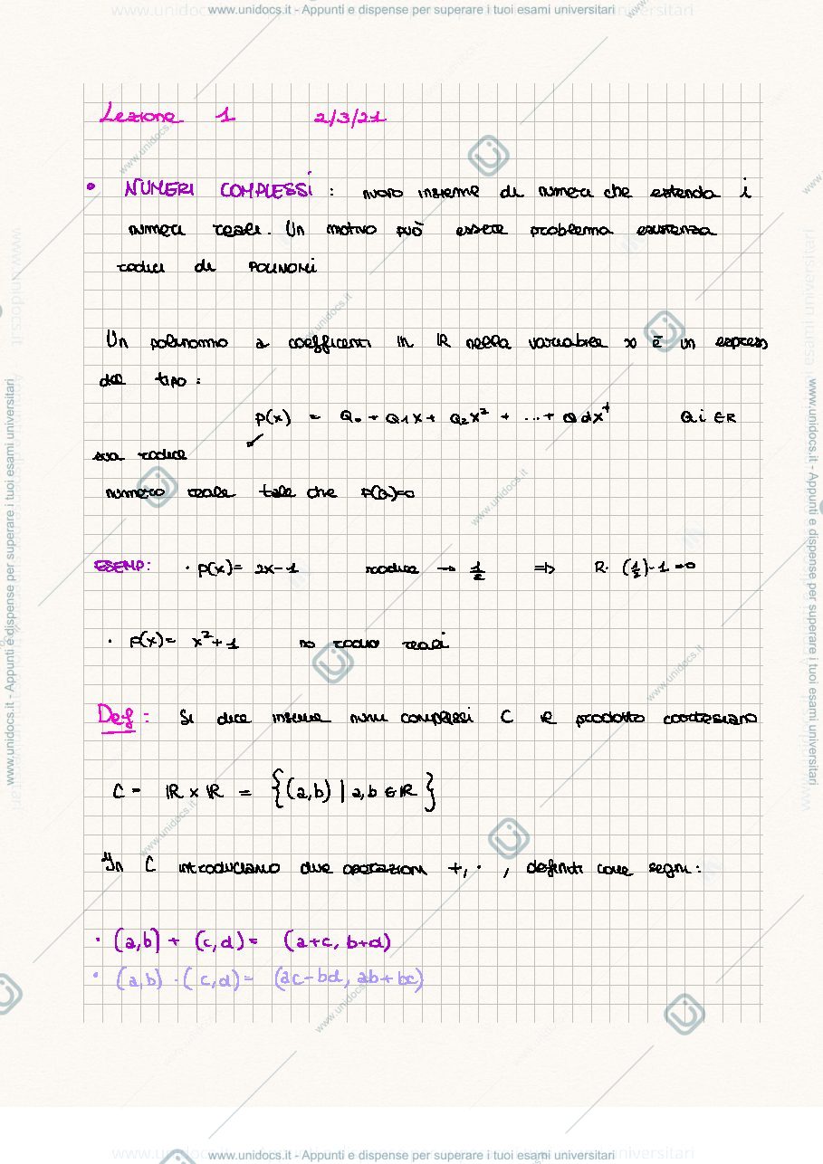 Anteprima pagina 1 — Numeri complessi 
