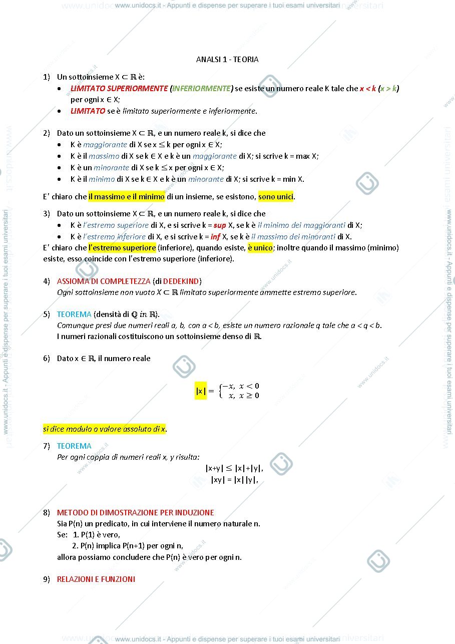Anteprima pagina 1 — teoria analisi matematica