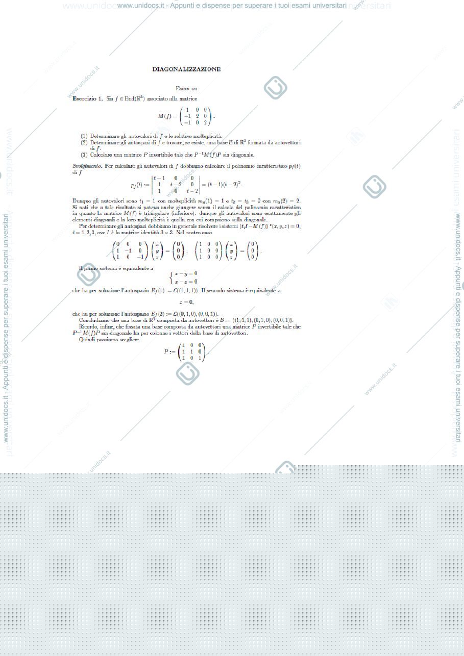 Anteprima pagina 1 — esercitazioni 1 diagonalizzazione