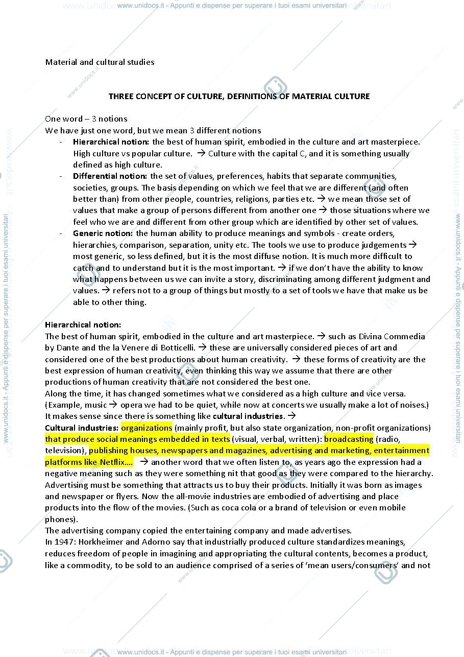 Anteprima pagina 1 — Material and cultural studies notes 
