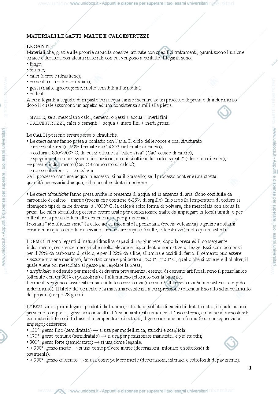 Anteprima pagina 1 — materiali leganti, malte e calcestruzzi