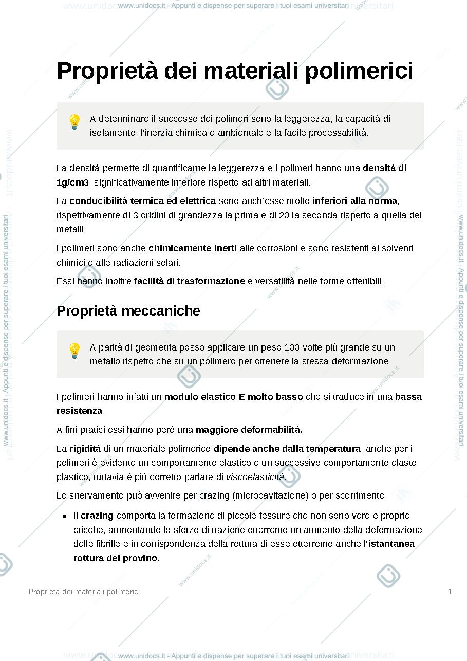 Anteprima pagina 1 — Proprietà dei materiali plastici prof Marano