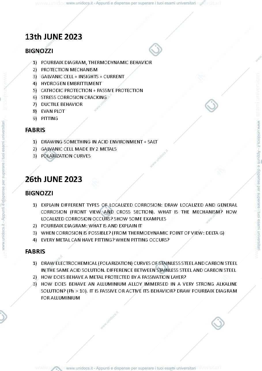 Anteprima pagina 1 — DOMANDE ESAME SESSIONE ESTIVA 2023