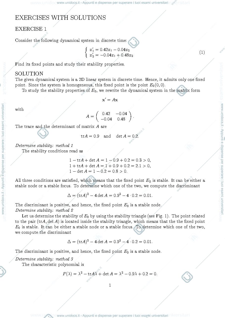 Anteprima pagina 1 — esercizi dynamical system in discrete time