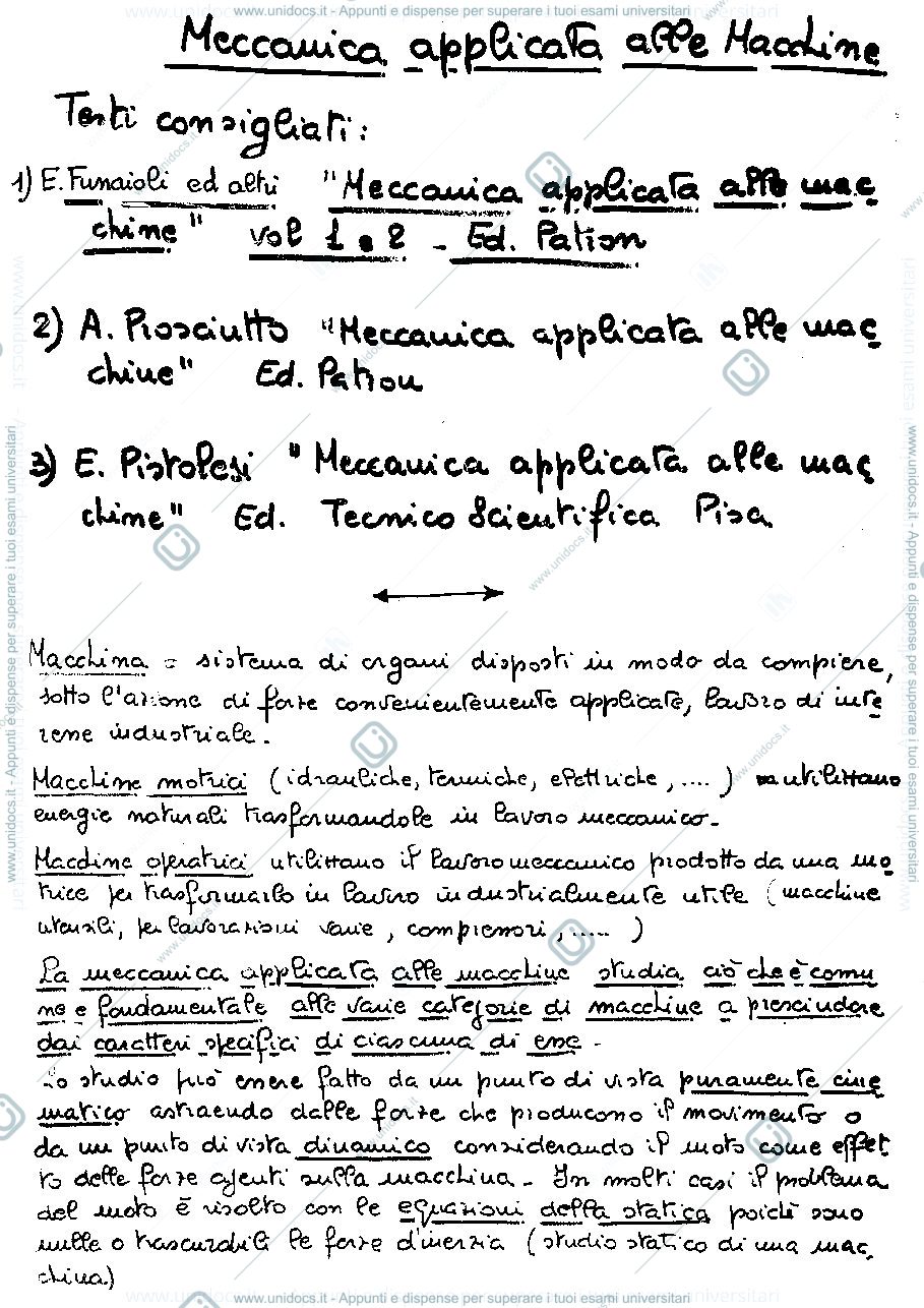 Anteprima pagina 1 — Dispense Lisini Meccanica Applicata