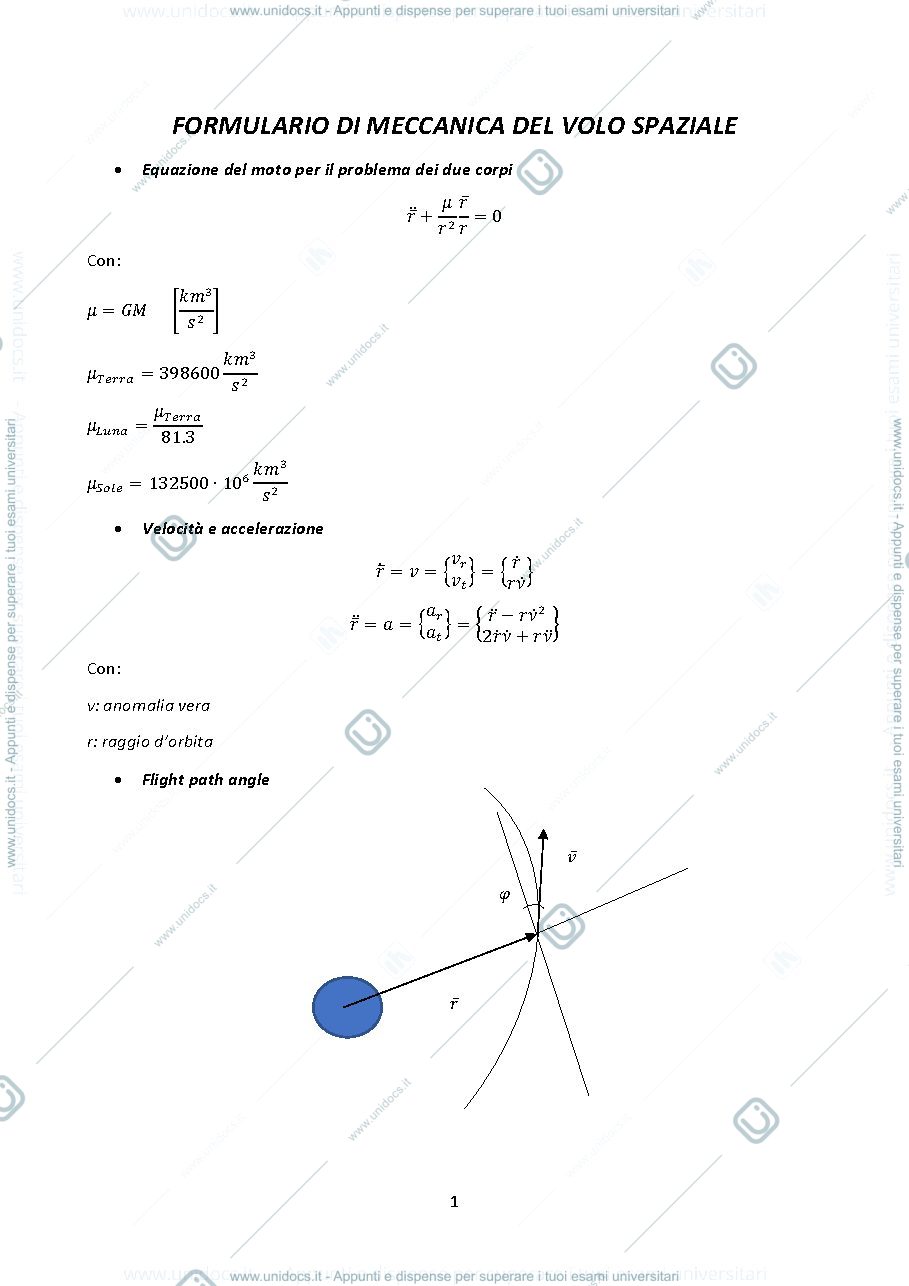 Anteprima pagina 1 — Formulario di meccanica del volo spaziale
