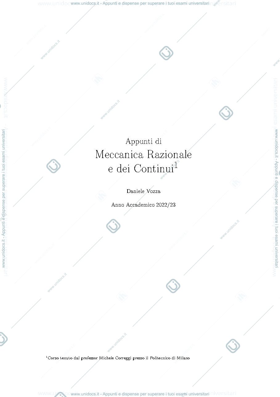 Anteprima pagina 1 — Appunti di Meccanica Razionale e dei Continui