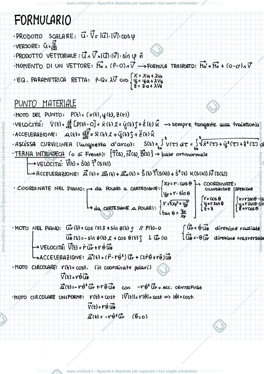 Anteprima pagina 1 — Formulario Meccanica Razionale 