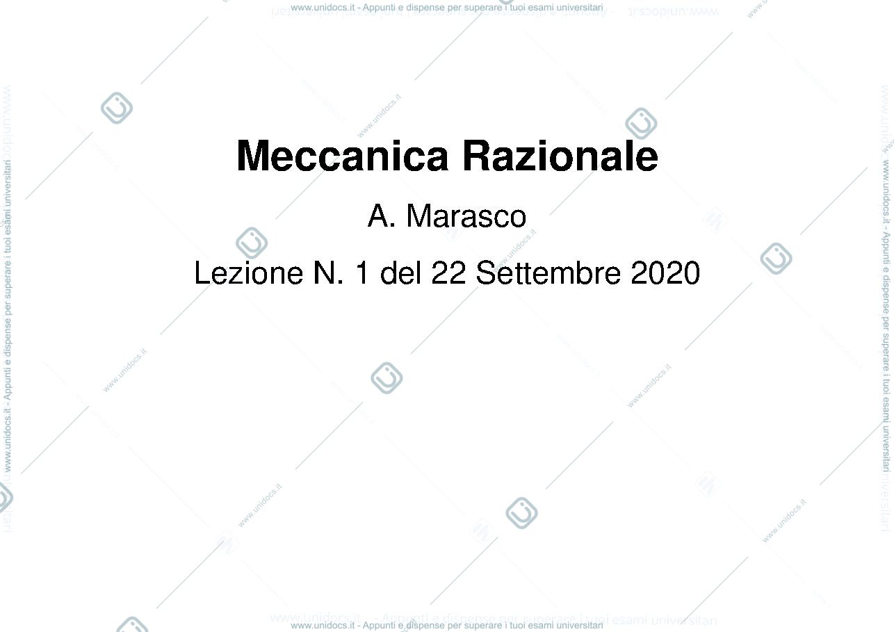 Anteprima pagina 1 — Slide di Meccanica Razionale