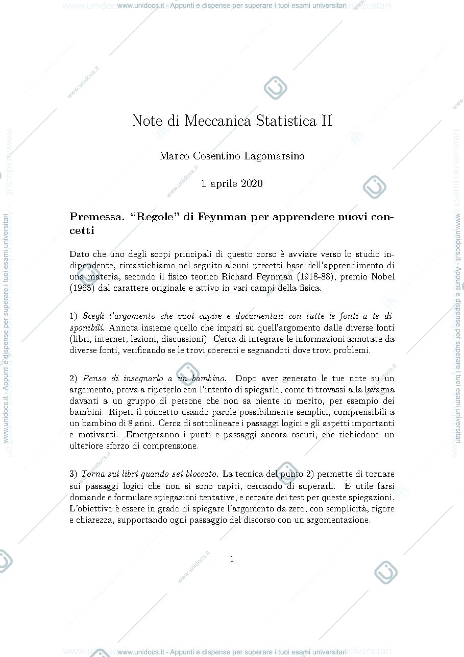 Anteprima pagina 1 — Appunti meccanica statistica 2