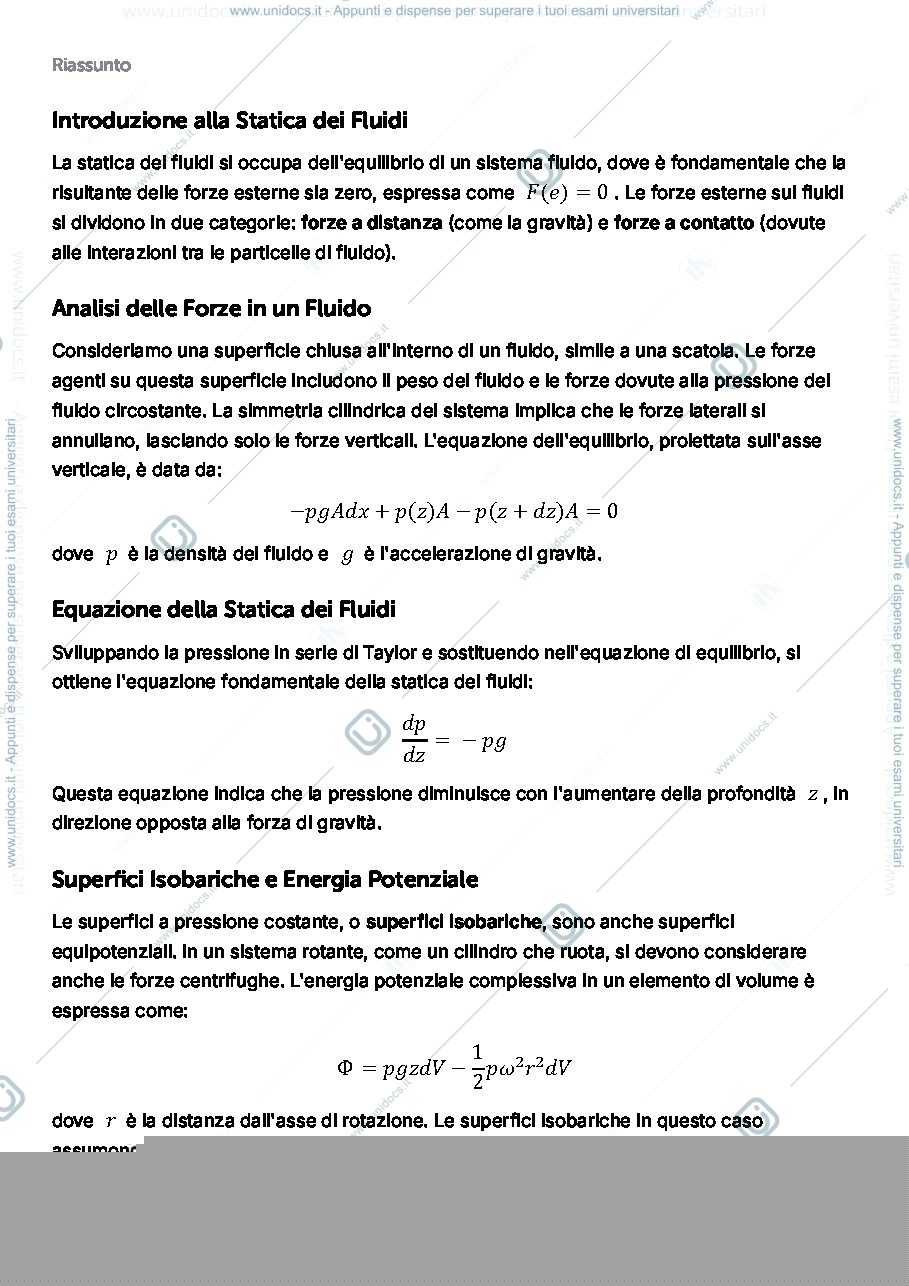 Anteprima pagina 1 — Statica dei fluidi e pressione