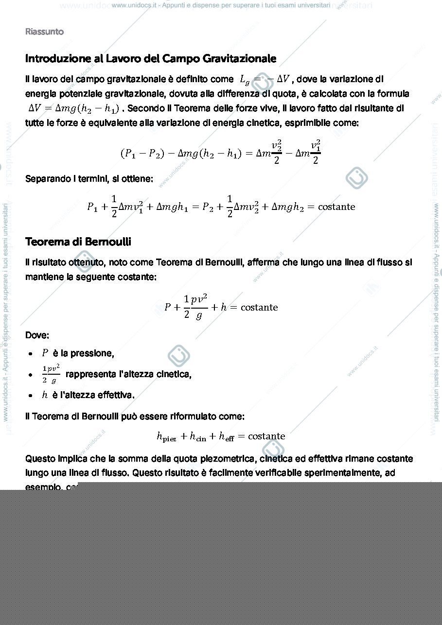 Anteprima pagina 1 — Teorema di Bernoulli e sue applicazioni