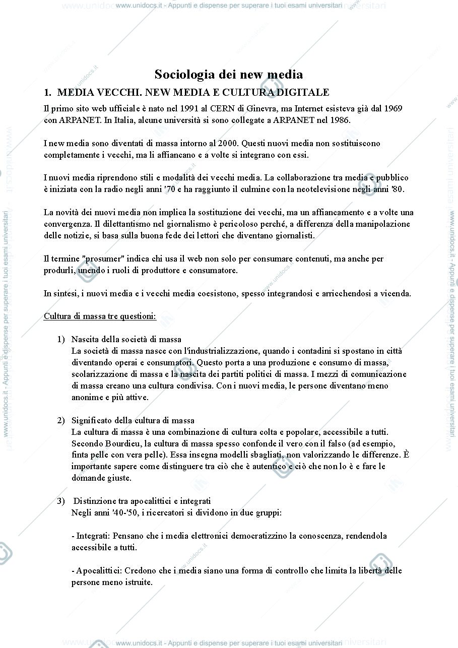 Anteprima pagina 1 — Sociologia dei new media 