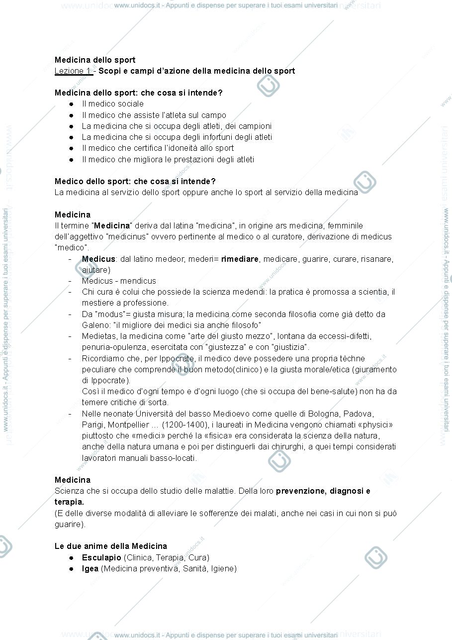Anteprima pagina 1 — Appunti Medicina dello sport