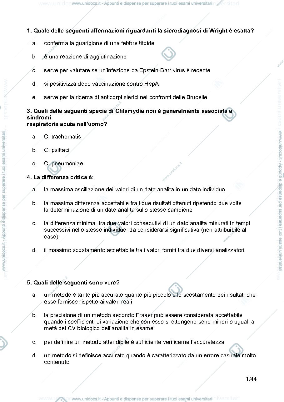 Anteprima pagina 1 — domande Medicina di Laboratorio