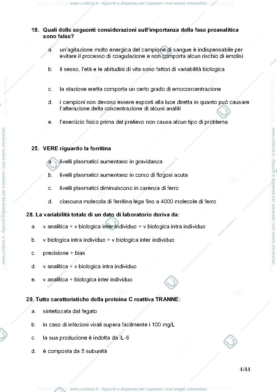 Anteprima pagina 4 — domande Medicina di Laboratorio