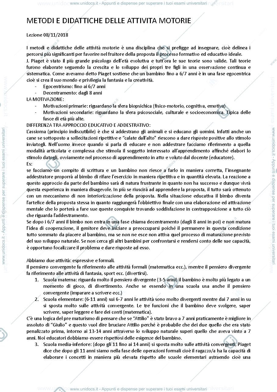 Anteprima pagina 1 — metodi e didattiche delle attivita motorie 1