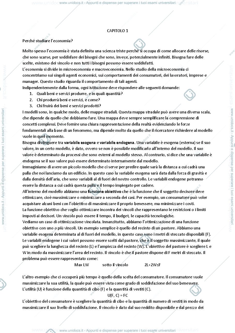 Anteprima pagina 1 — Microeconomia 1 parte 
