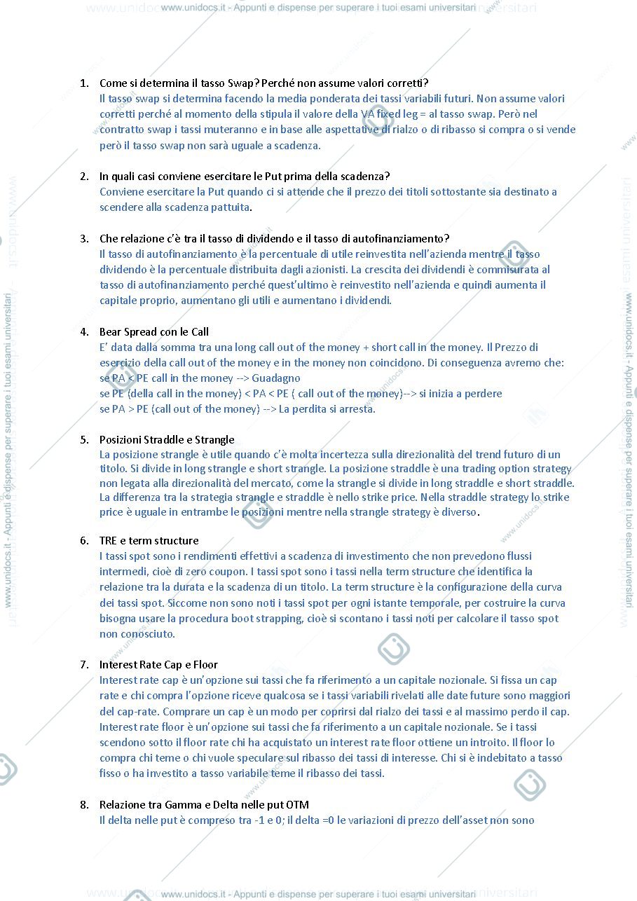 Anteprima pagina 1 — Domande Esame mercati finanziari