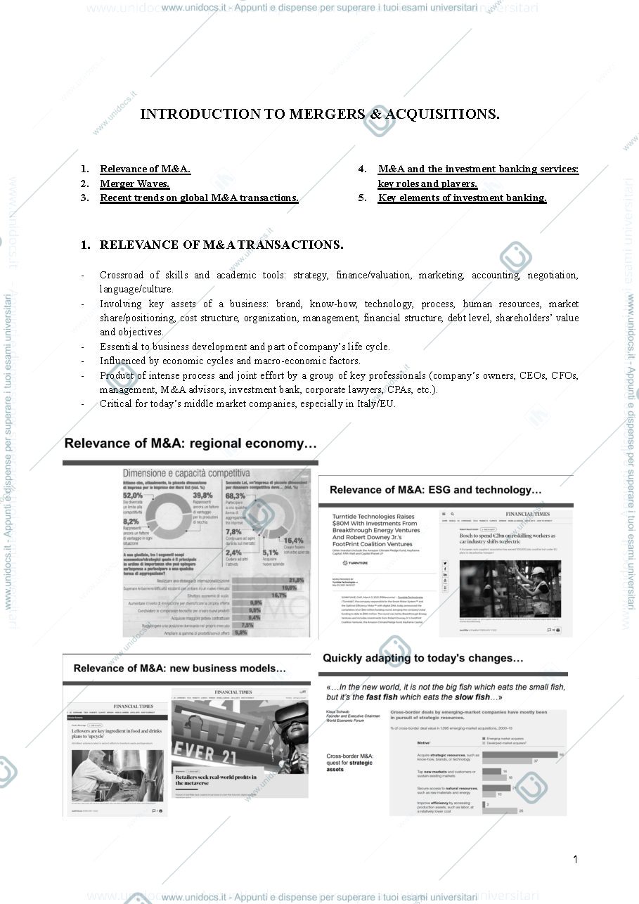 Anteprima pagina 1 — MERGERS, ACQUISITIONS AND CORPORATE STRUCTURING 