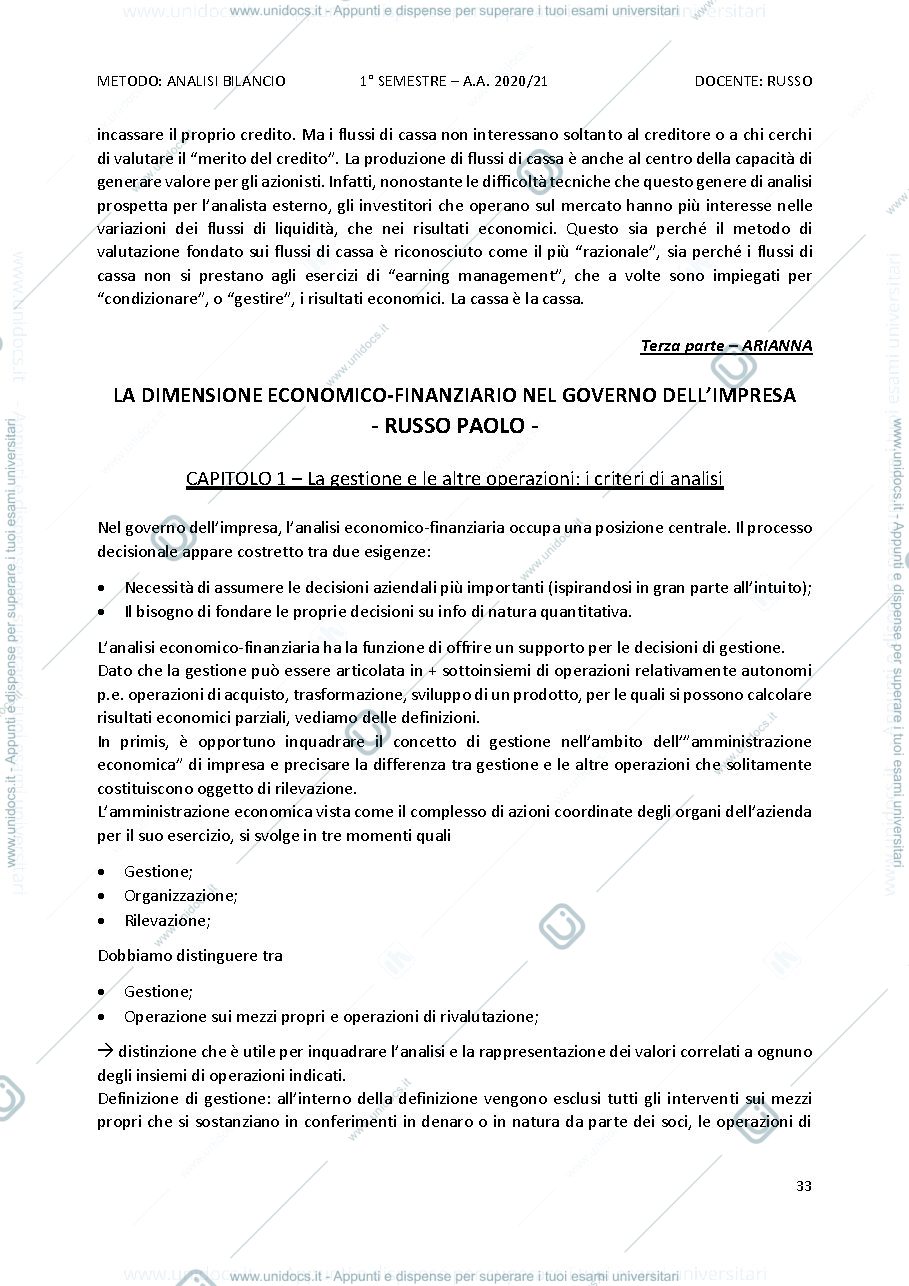 Anteprima pagina 1 — LA DIMENSIONE ECONOMICO-FINANZIARIO NEL GOVERNO DELL’IMPRESA