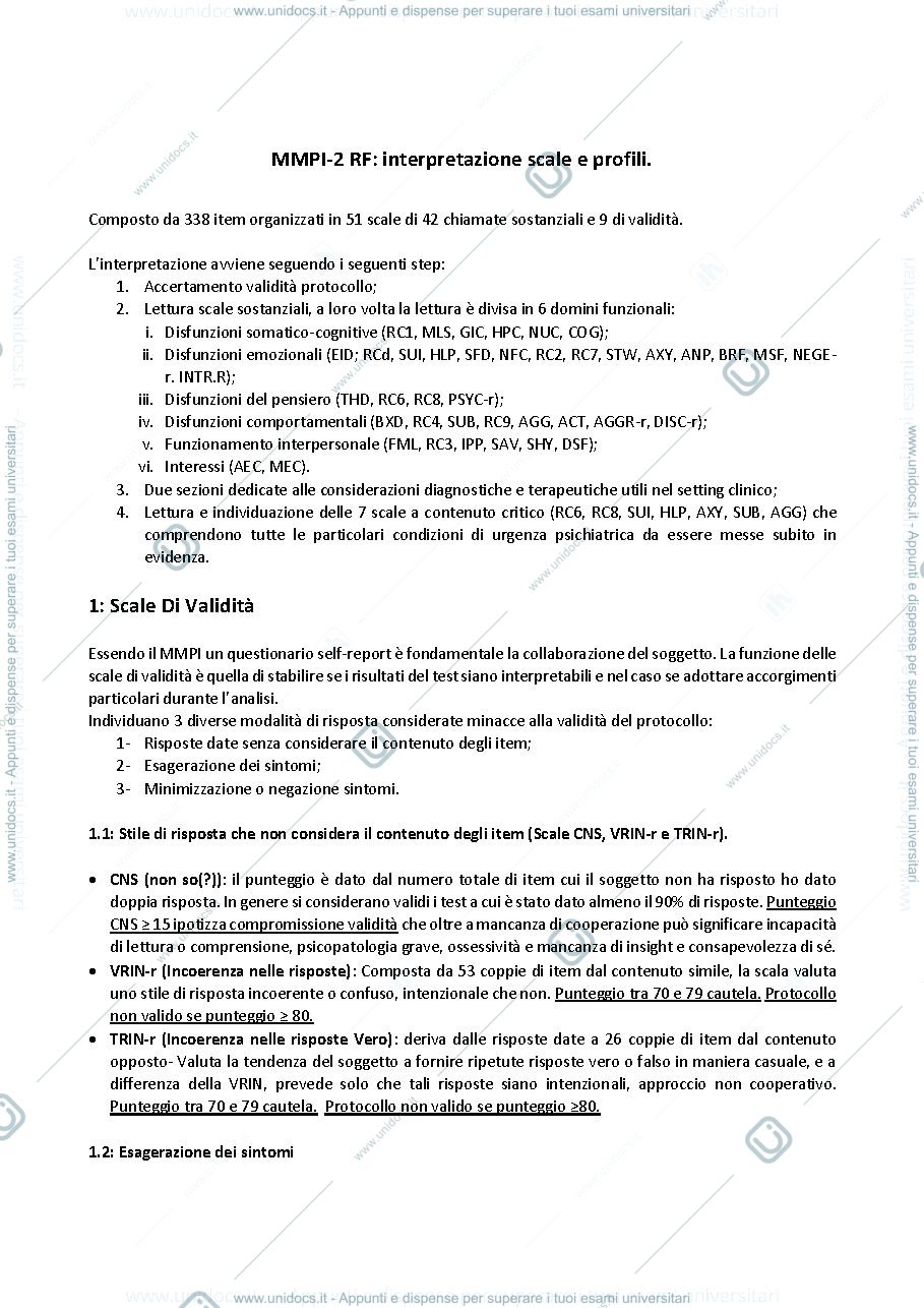 Anteprima pagina 1 — Sintesi scale mmpi 