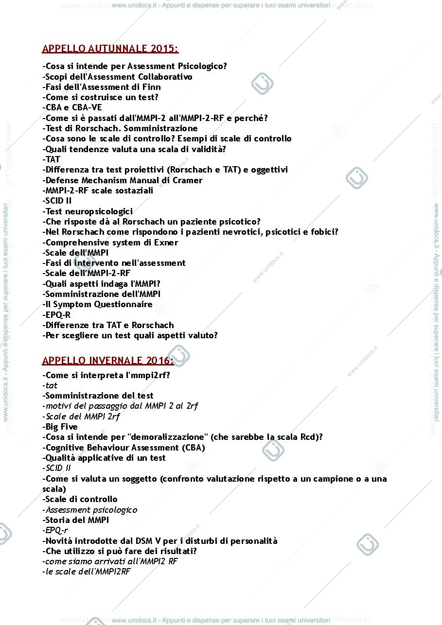 Anteprima pagina 1 — Domande esame Metodi della Valutazione Clinica 