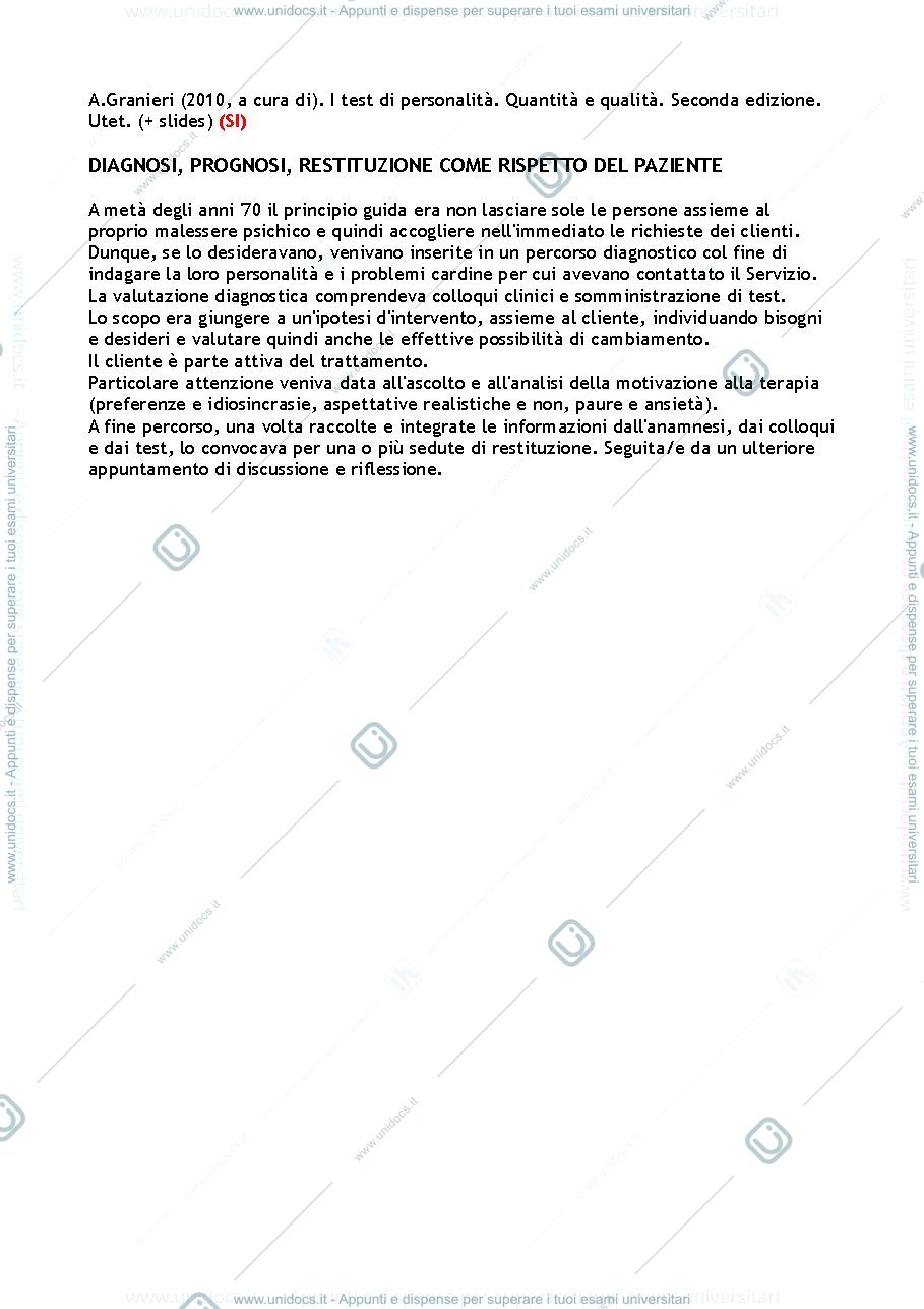Anteprima pagina 1 — Appunti Metodi della Valutazione in Psicologia Clinica