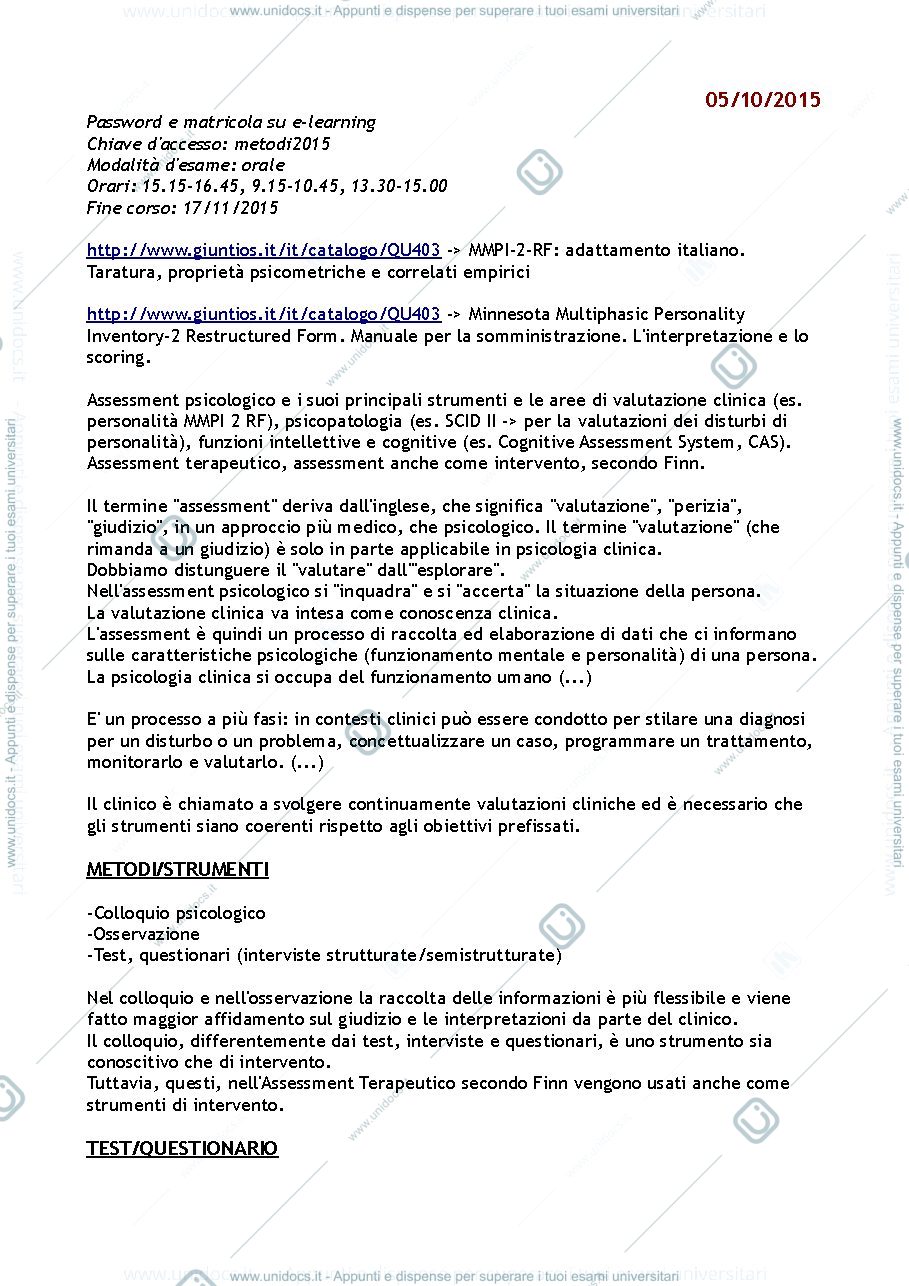 Anteprima pagina 2 — Appunti Metodi della Valutazione in Psicologia Clinica