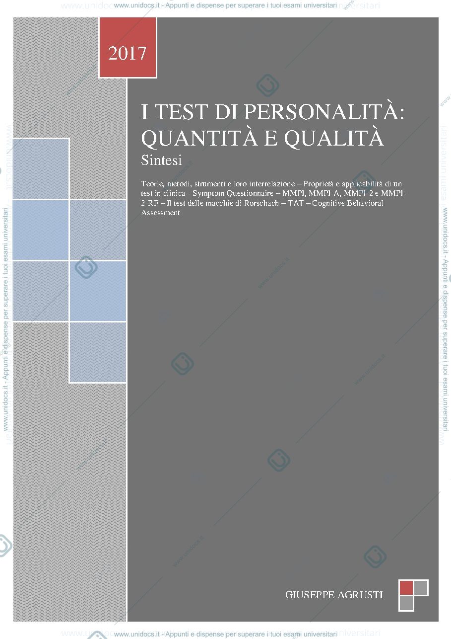 Anteprima pagina 1 — Riassunto "I Test di Personalità - Qualità e Quantità"