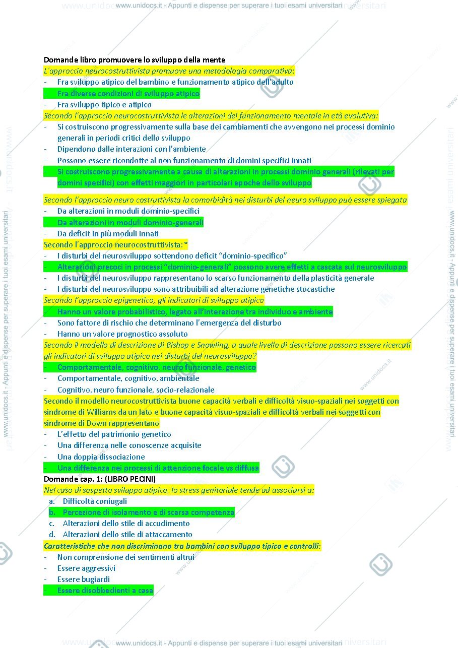 Anteprima pagina 1 — Domande Indicatori di sviluppo