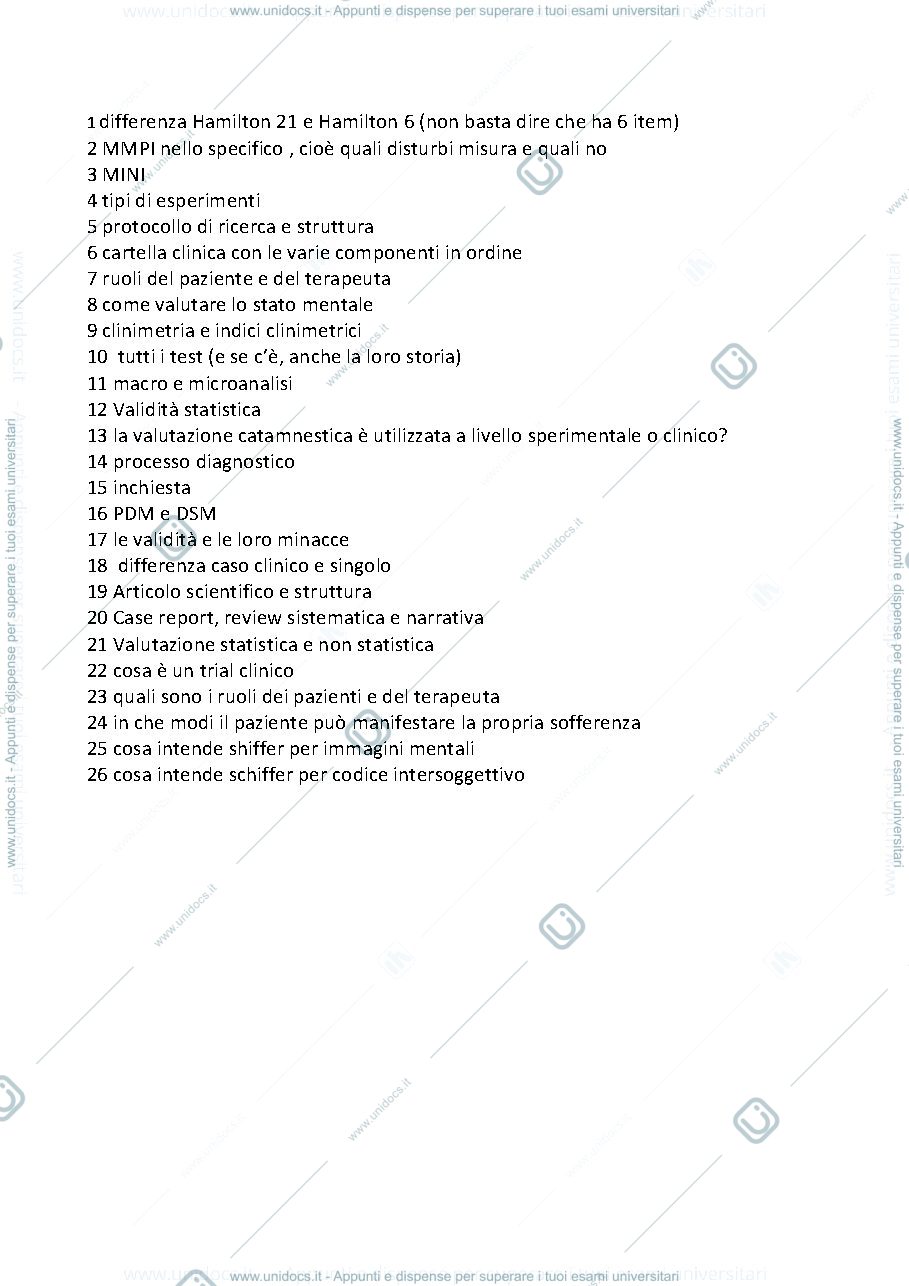 Anteprima pagina 1 — Domande Cosci esame Metodi d'Indagine in Psicologia Clinica