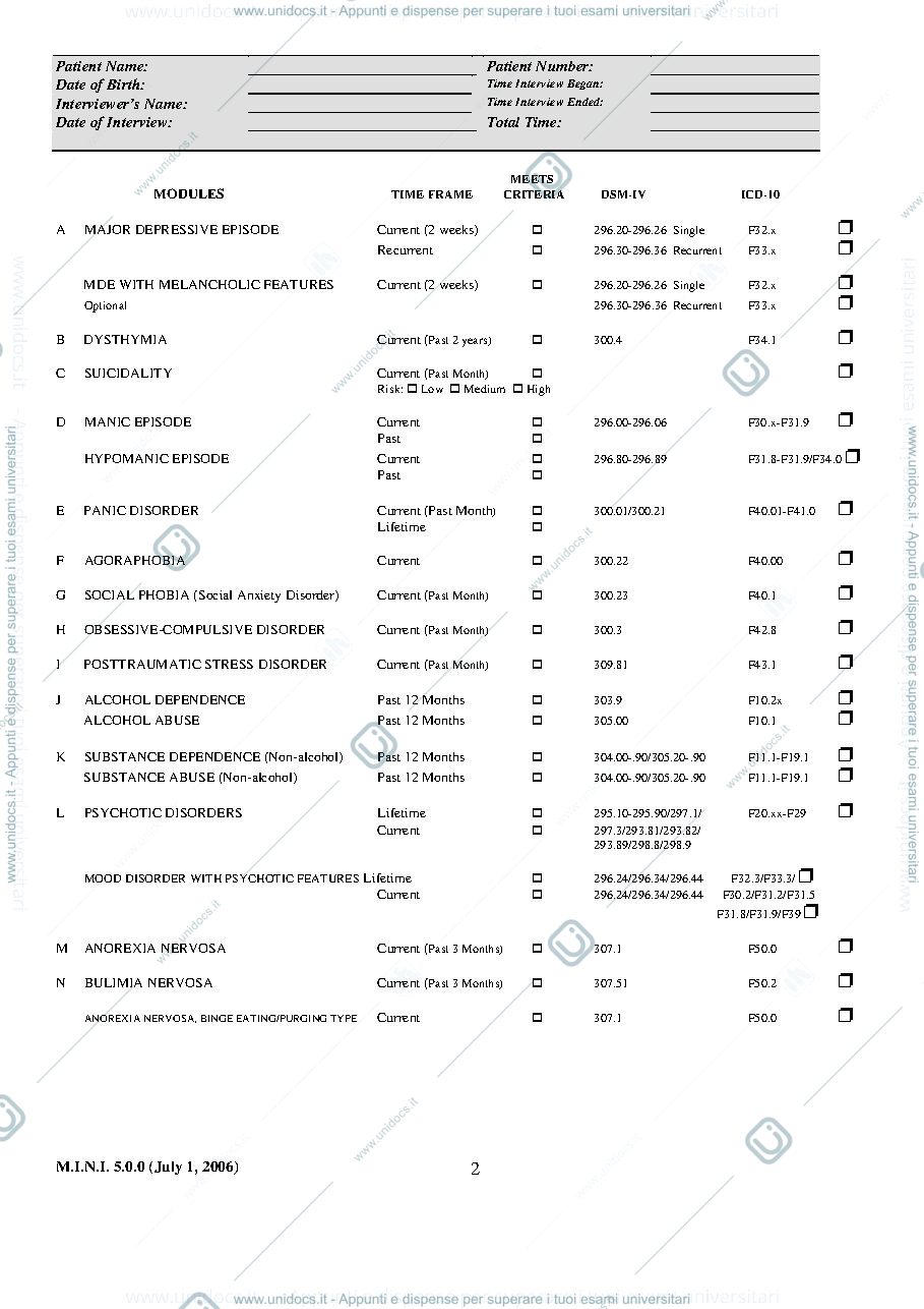Anteprima pagina 2 — MINI INTERNATIONAL NEUROPSYCHIATRIC INTERVIEW