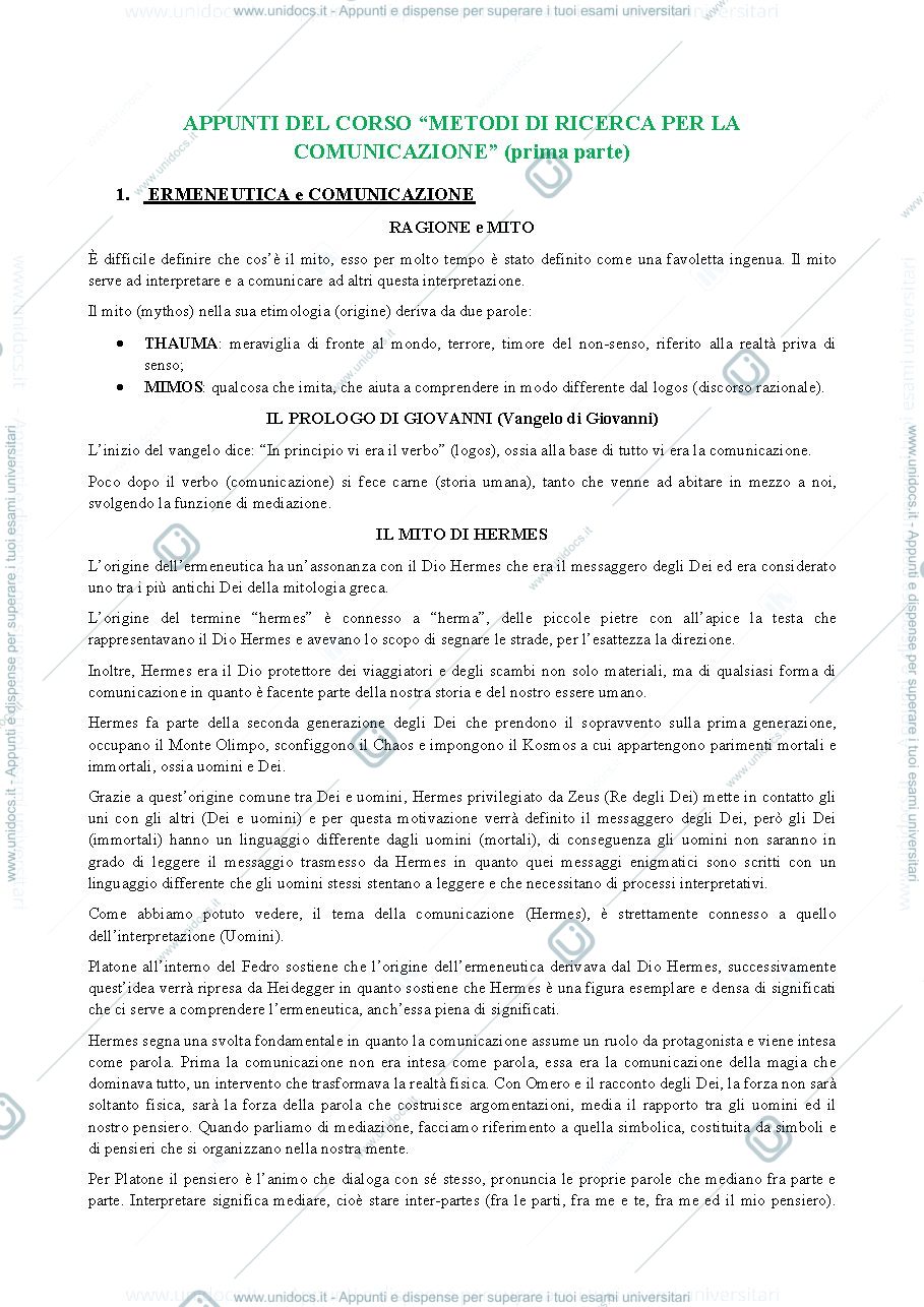 Anteprima pagina 1 — APPUNTI PRIMA PARTE CORSO METODI