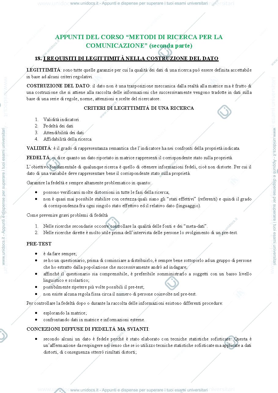 Anteprima pagina 1 — APPUNTI SECONDA PARTE CORSO METODI