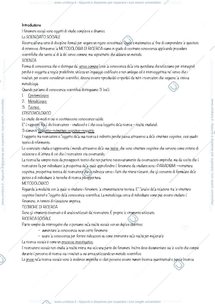 Anteprima pagina 1 — Riassunti metodi di ricerca quantitativa 