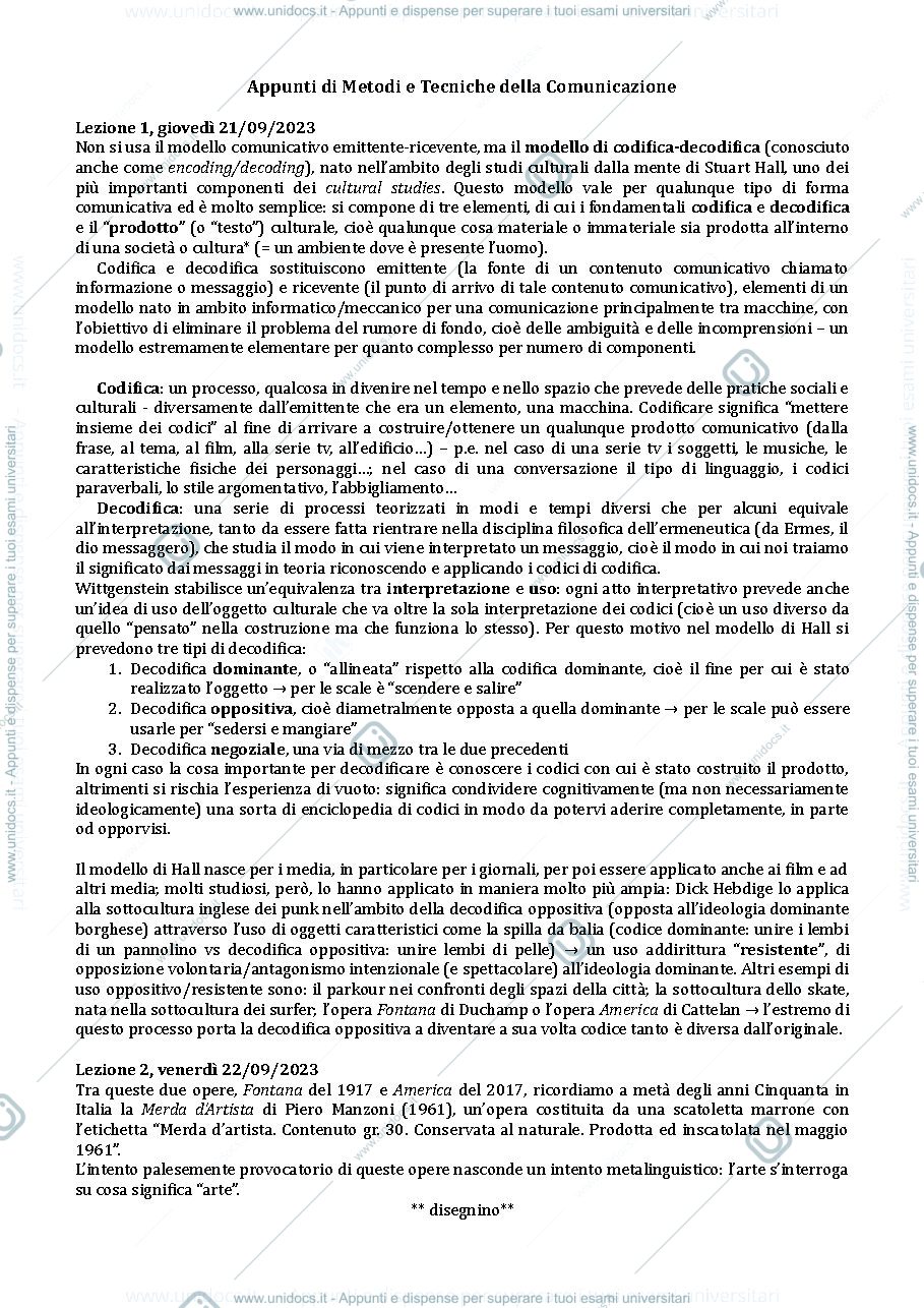 Anteprima pagina 1 — Appunti di Metodi e Tecniche della Comunicazione