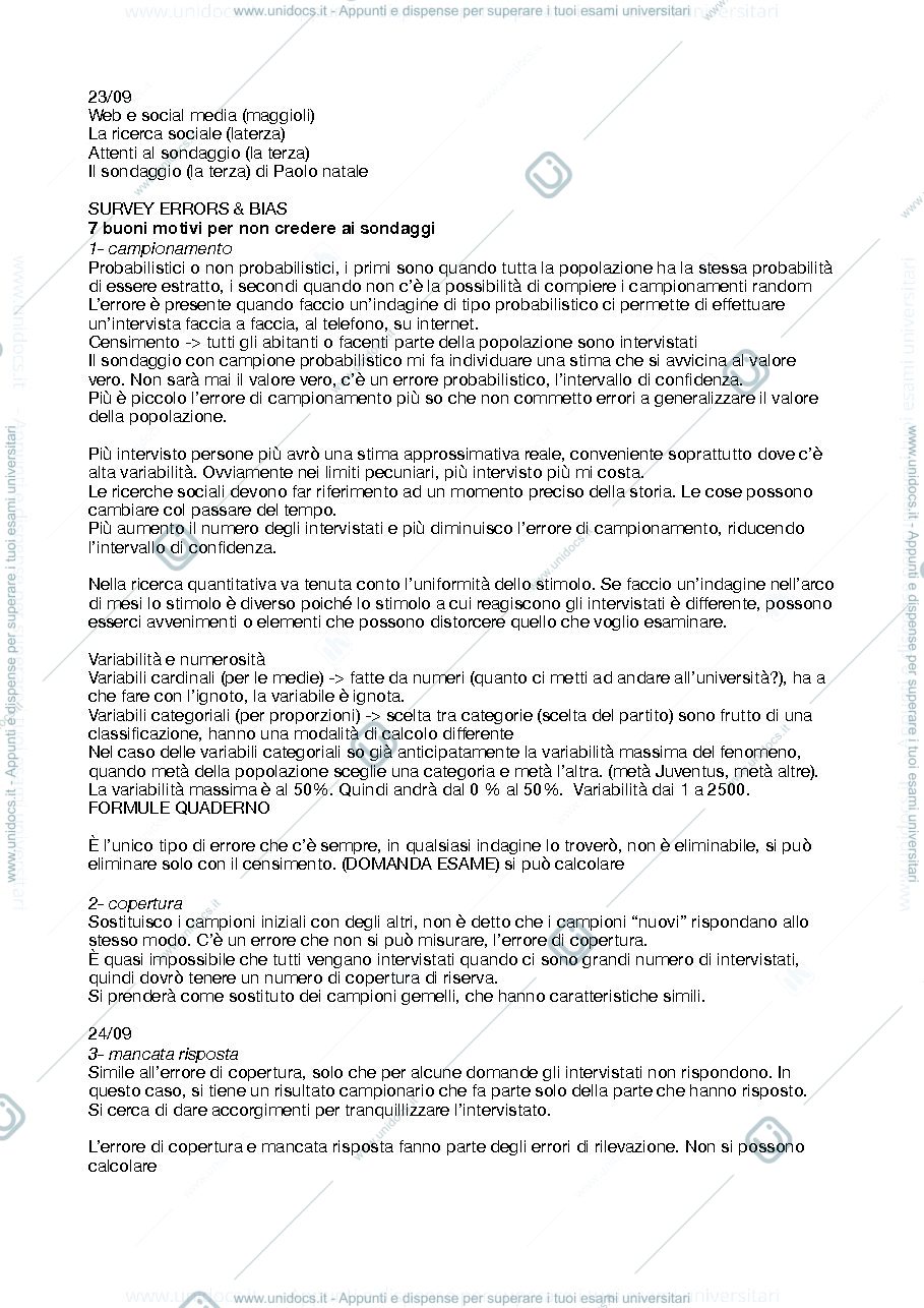 Anteprima pagina 1 — appunti metodi e tecniche della ricerca sociale