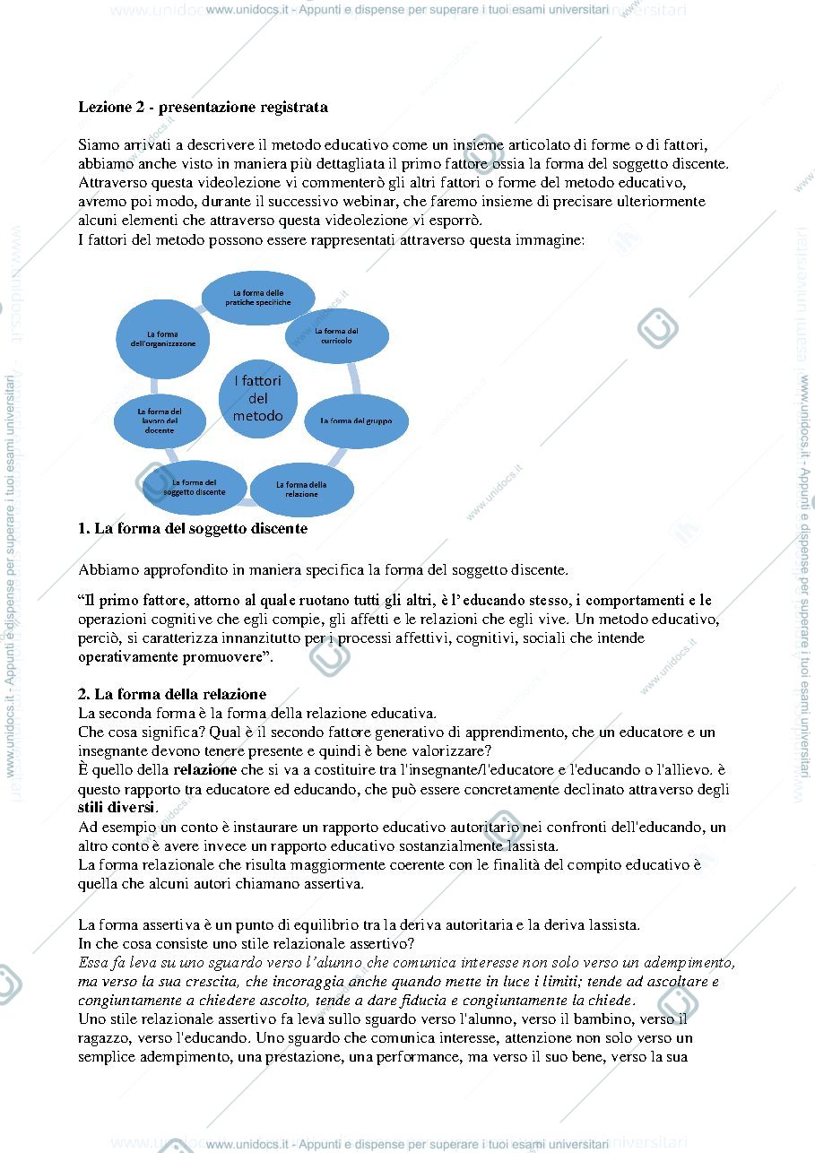 Anteprima pagina 1 — Metodi e tecniche dell'intervento educativo con i minori 1 semestre