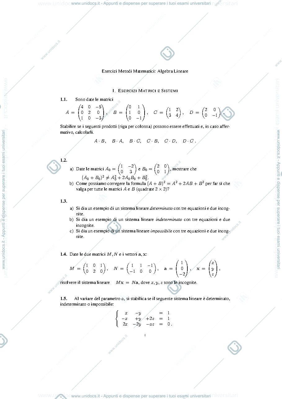Anteprima pagina 1 — METODI MATEMATICI ES