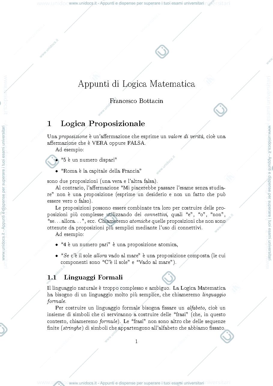 Anteprima pagina 1 — Riassunto METODI MATEMATICI PER L'INFORMATICA 