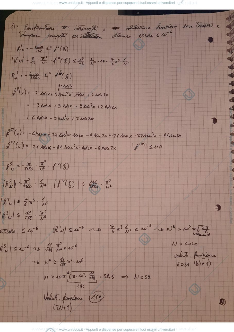Anteprima pagina 1 — Esercizi di Quadratura (Metodi numerici e calcolo scientifico)