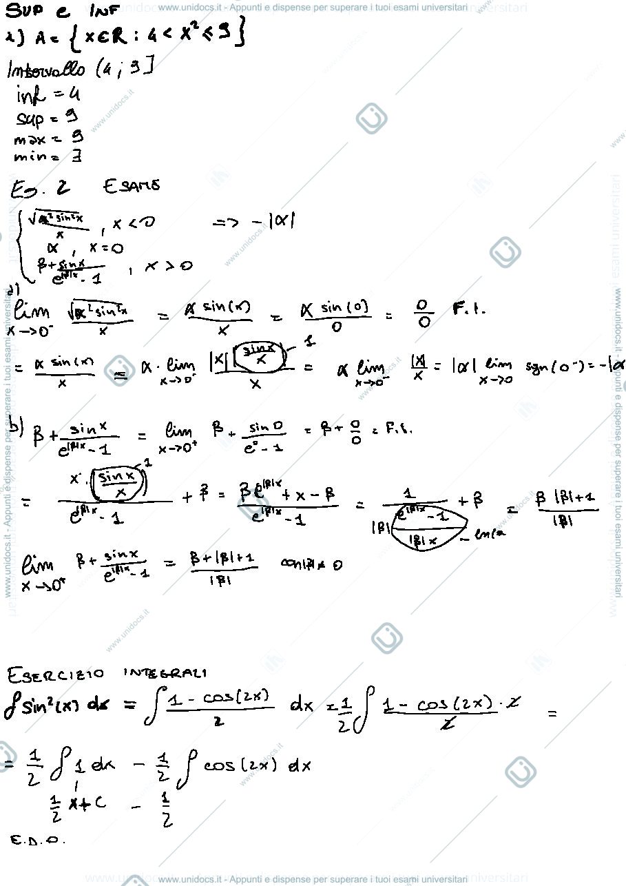 Anteprima pagina 1 — Esercizi Analisi 1
