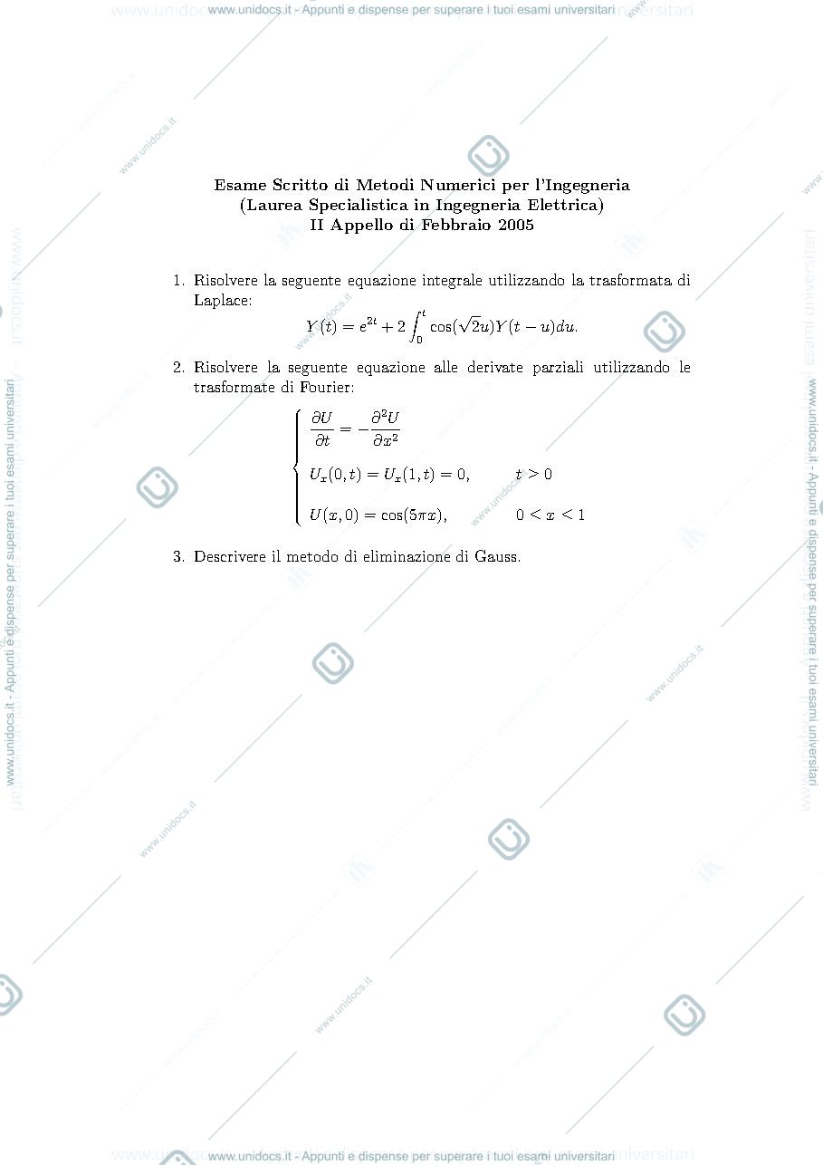 Anteprima pagina 2 — Tracce METODI NUMERICI PER L'INGEGNERIA prof. Politi