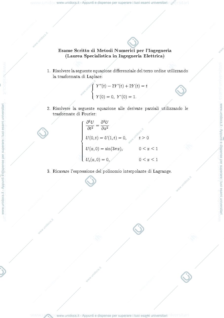Anteprima pagina 3 — Tracce METODI NUMERICI PER L'INGEGNERIA prof. Politi