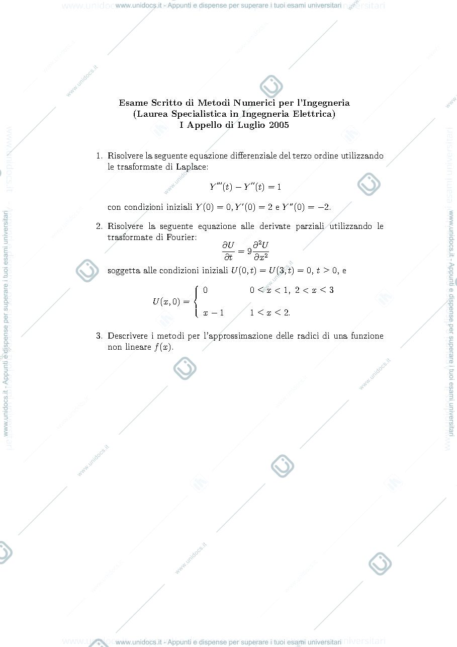Anteprima pagina 4 — Tracce METODI NUMERICI PER L'INGEGNERIA prof. Politi