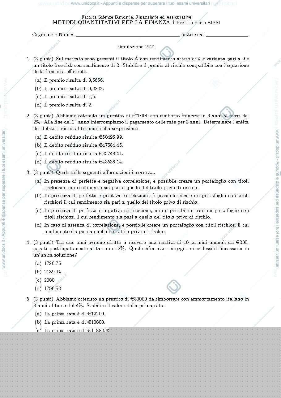 Anteprima pagina 1 — simulazione prova d'esame